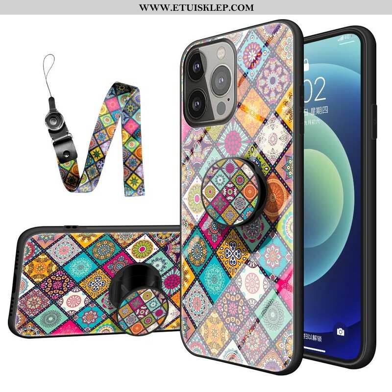 Etui do iPhone 13 Pro Patchworkowy Uchwyt Magnetyczny